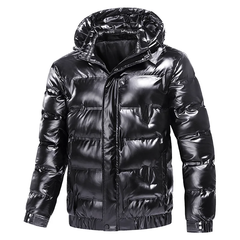 Lesklá parka Zimná zima nová teplá s kapucňou vodotesná pufer bunda s kabátmi Solid Casy Casywear Windproof Outwear Mužské parky