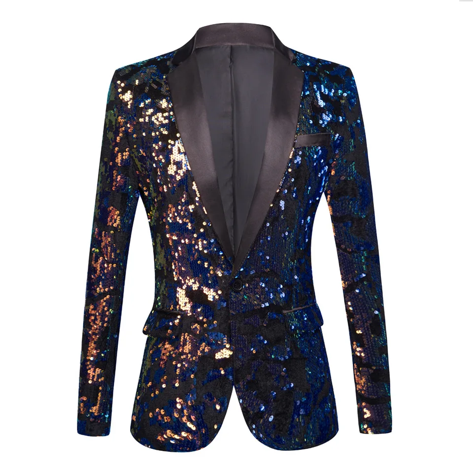Lesklé flitrové trblietky zdobené sako bunda pre spevákov nočné klub Prom Male Costy Performance Stage Coat pre tanečníka