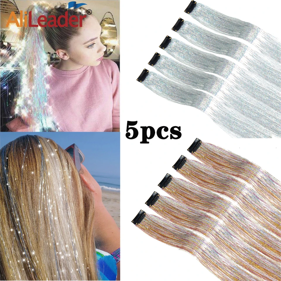 Lesklé iskrové predlžovacie klip na vlasy v pozlátkových pozlátkoch trblietky Vily Hair Tinsel Kit tepelne odolá 5ks