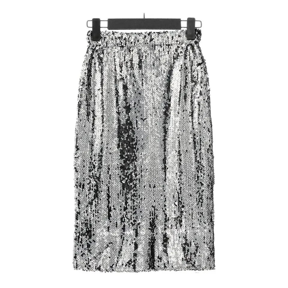 Lesklé sexy klubové párty Bodycon Midi sukňa Ženy Elastický pás po celej flitrovej ceruzke sukň