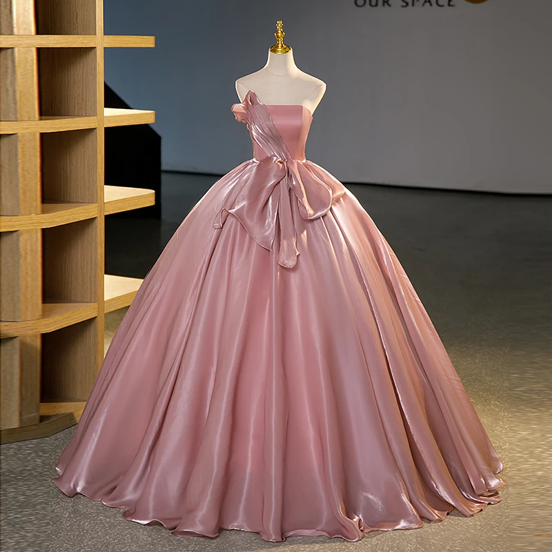 Lesklé tmavo ružové Vestidos de quinceaneras sexy slapless backless nafúknuté šaty pre ples nové jednoduché promócie šaty prispôsobené
