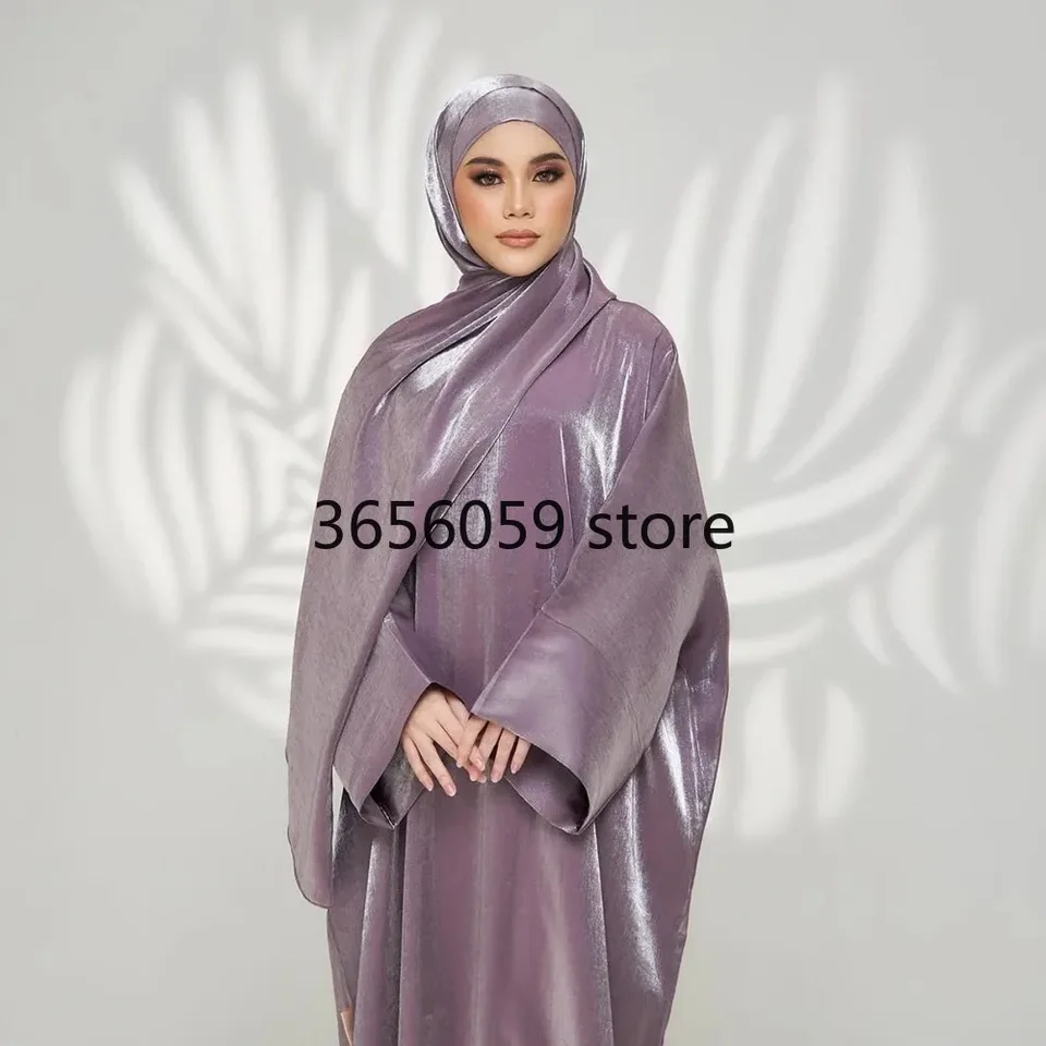 Lesklé šaty Abaya pre ženy, oblečenie hidžábi, široké rukávy, integrovaný šál, moslimské dlhé šaty, islamské oblečenie, ramadán