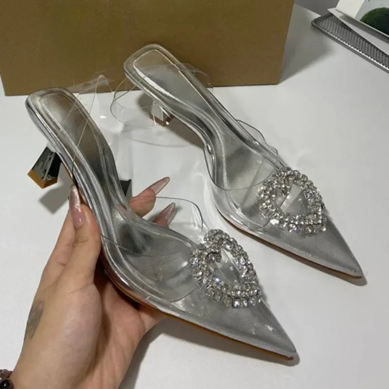 Lesklý diamant priehľadné sandále s vysokým podpätkom pre ženy letné čisté PVC elegantné praky Slingbacks Sliver Ladies Svadobné svadobné topánky