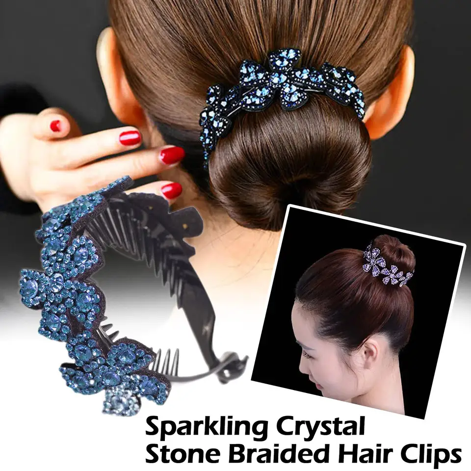 Lesklý držiak na kvetinový držiak na kvetinu držiaka na kvetinách Twist bun shaper šumivého nástroja Ženy Rovkoväť pletené pazúry, Clips Crystal Hair S V0S5