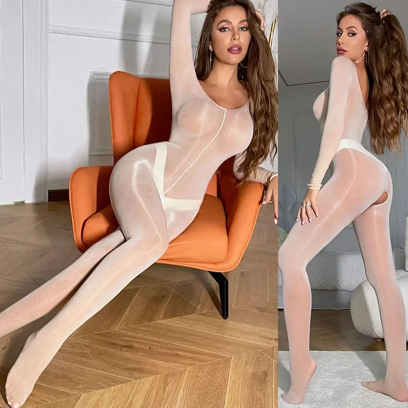 Lesklý otvorený rozkrok BodySuit Ženy Sexy spodná bielizeň rozkroky bez bodyStoctions porno kostým lesklá kombinéza priehľadné spodné prádlo