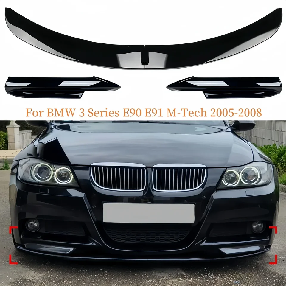 Lesklý rozpustný nárazník predného nárazníka čierneho automobilu pre peru BMW E90 E91 335I 335D 330D 330I 325I M-TECH 2005-2008 Ochrana uhlíka Guard