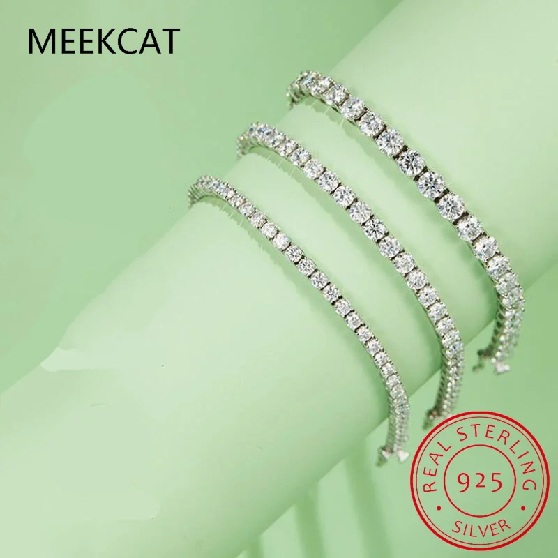 Lesklý tenisový náramok 925 Sterling Silver 2/3/4 mm čisté kubické zirkónia pre ženy luxusné reťazové náramky šperky SB128