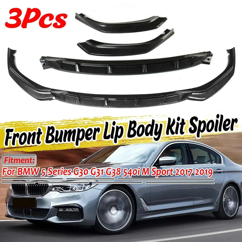 Lesklý čierny automobil predný nárazník Splitter Lip Body Kit Spoiler Difuser Cover pre BMW 5-série G30 G31 G38 540i M Sport 2017-2019