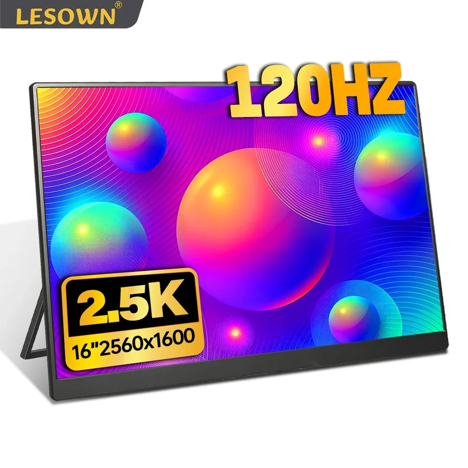 LESOWN 120Hz 2,5K Monitor 11.6 14 16 palcov IPS 3840X2160 UHD VESA Gaming Externá obrazovka USB-C Displej s plastovým plášťom reproduktora