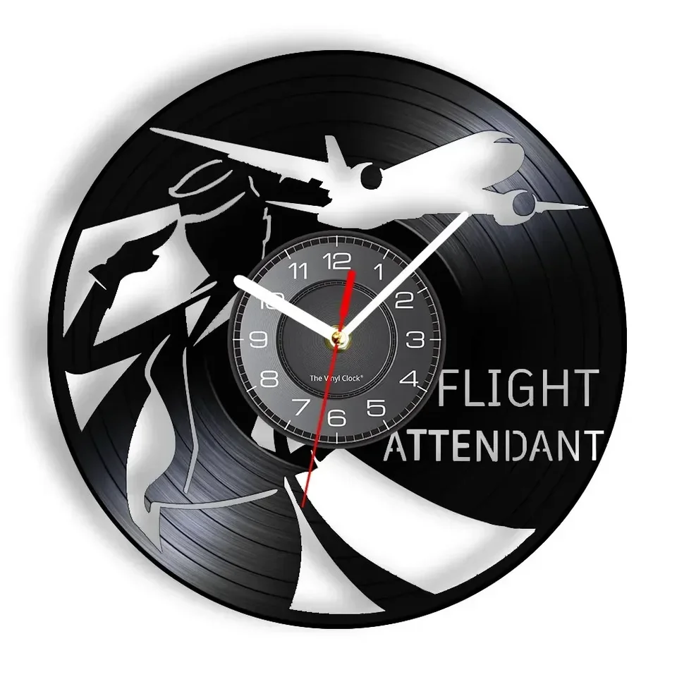 Letecká letuška Longplay Wall Clock Detwargens Vintage Vinyl Album Record Record Record Lietadlo