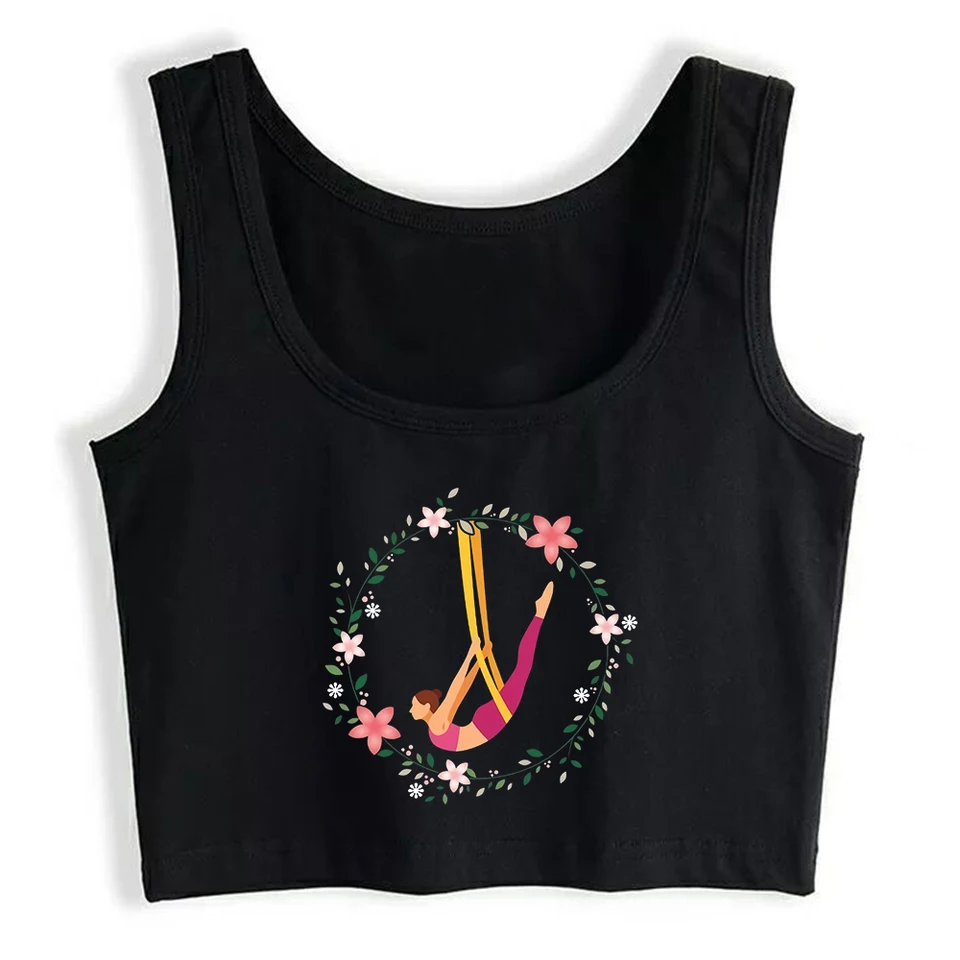 Letecký joga dizajn kvetiny bavlnená nádrž Top akrobatický šport letecký výcvik plodiny Top ženy jogy športové fitness camisole