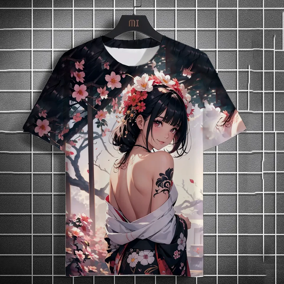 Letná anime bohyňa tetovanie 3D tlač Tričká Streetwear Men Móda nadmerne nadmerne O-krk s krátkym rukávom tričko Tops Tops oblečenie