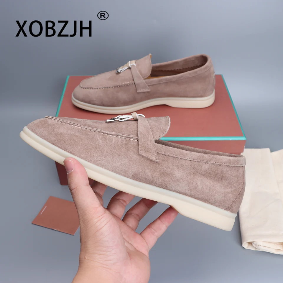 Letná chôdza Ženy laafery Moccasines semišové topánky jar jeseň móda Causaleather kovový prívesok ploché topánky Lazy Slipon Mules