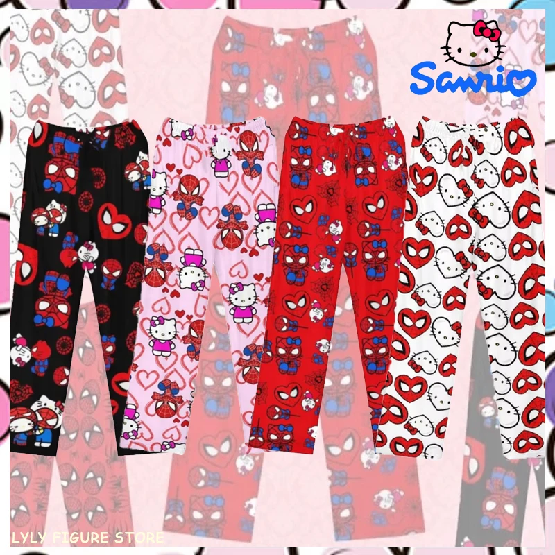 Letná jeseň anime Pyžáma pyžama Y2K Hello Kitty Home Pants Spiderman Cartoon Girl Soft