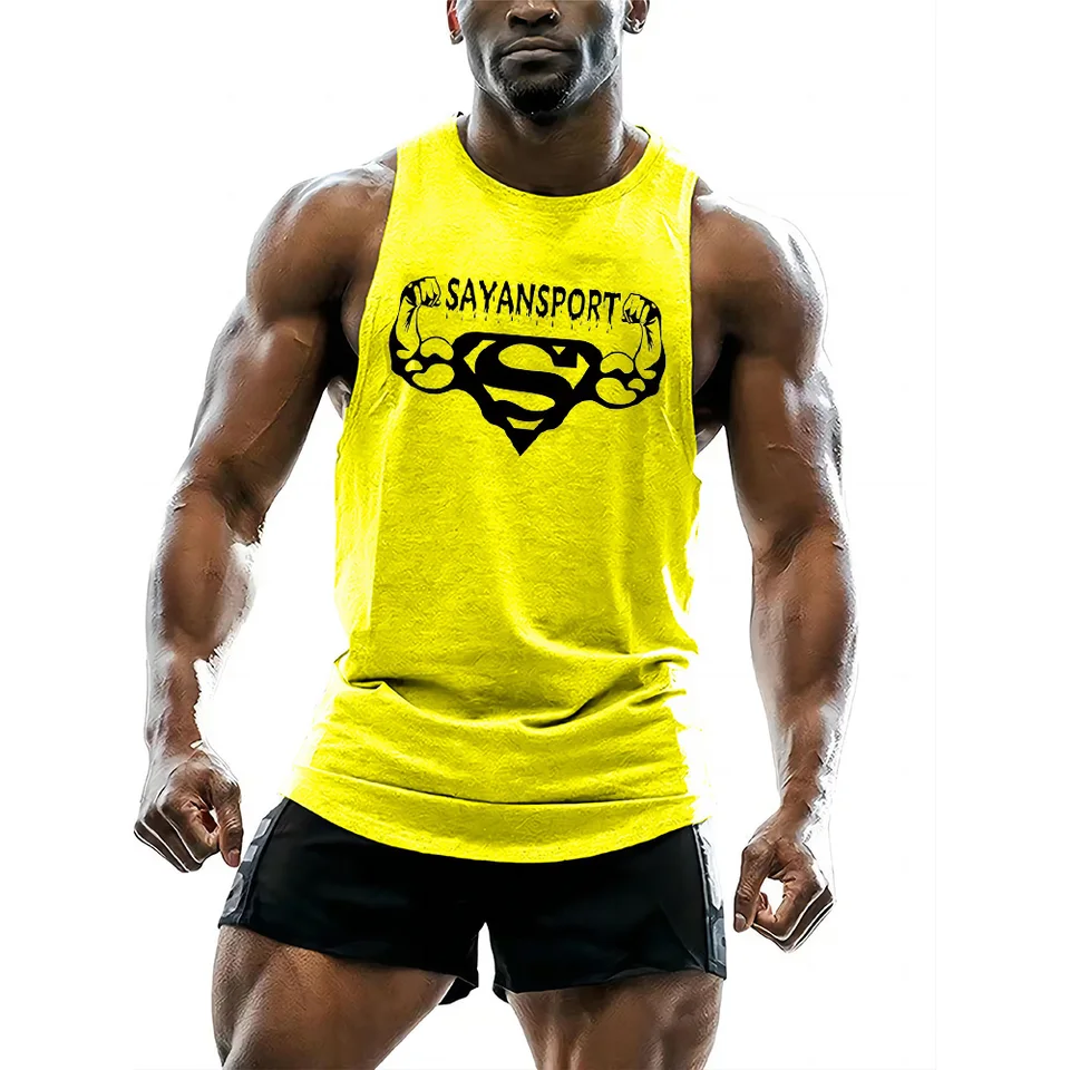 Letná móda vonkajšia prevádzka športovej vesty Print Gym Plated Top Men O. Collar Shirt vesta Šport s krátkym rukávom Tops športový štýl