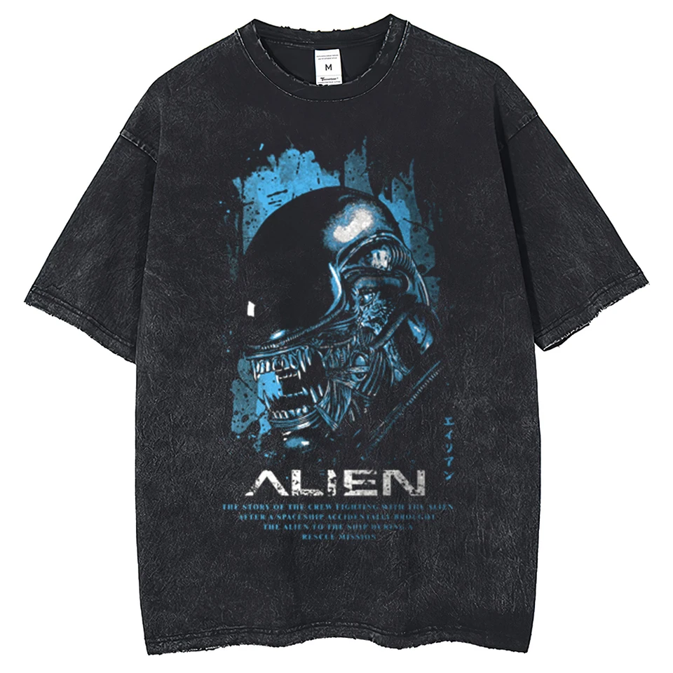 Letná módna pánska retro extra veľká punková tričká ulica Clothing Alien Pattern Tričko 2024 Harajuku Loose Top