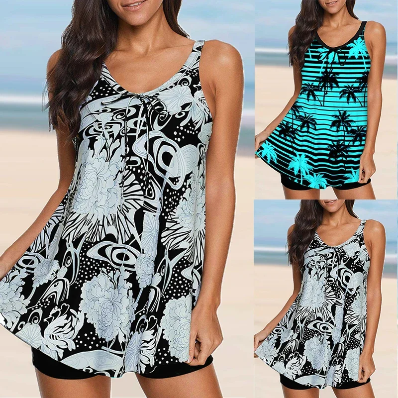 Letná pláž Nové dámske bikiny dvojdielne plavky čiernobiele čierne a biele klasické tlačiare Holiday sukňa sukňa S-6XL