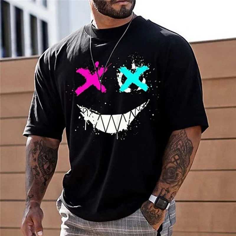 Letná pánska módna grafika Smiley Tlač neformálneho okrúhleho krku s krátkym rukávom