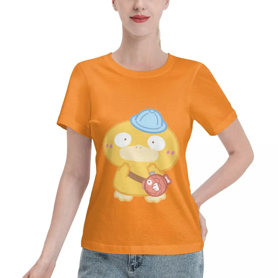 Letná žena bavlnené tričká Psyduck Vytlačené s krátkym rukávom Tees módne oblečenie Pohodlné mäkké topánky na ulici