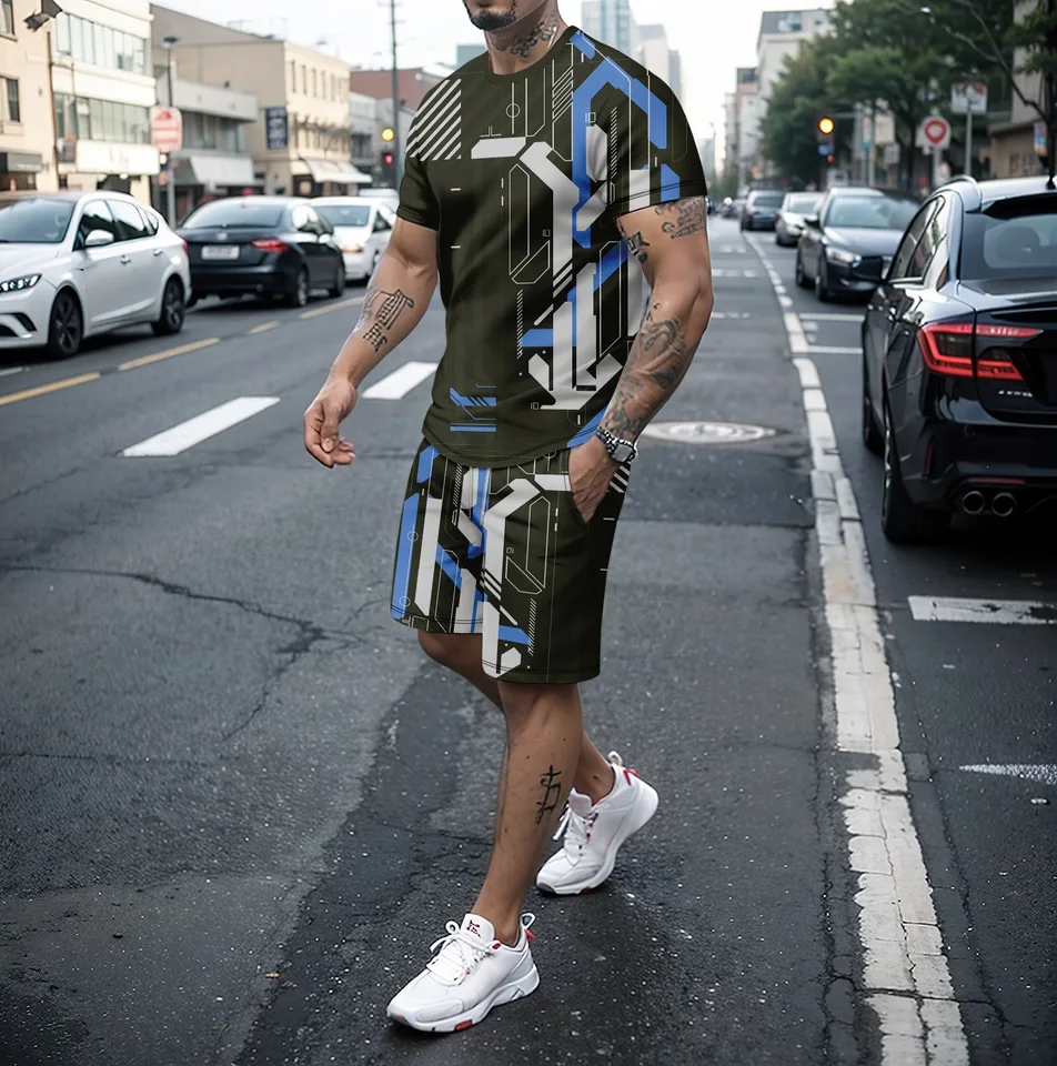 Letné 3D príležitostné pánske tričko Set Sportswear Men's Plus veľkosť oblečenia s krátkym rukávom Cool a vysoko kvalitná súprava