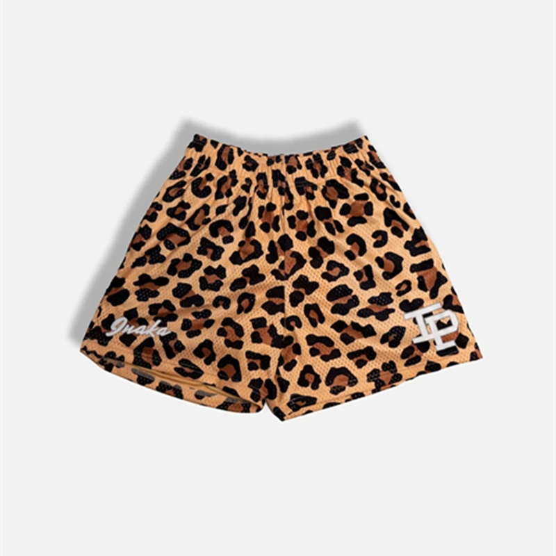 Letné americké pletičky módne leopard tlač 3D tlačené pánske basketbal 4 body nohavice športové rýchle suché priedušné oblečenie