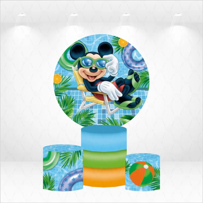 Letné bazén Mickey Mouse Round pozadie bábätká narodeniny Štúdio Kruh pozadia Plint pokrýva dekorácie večierku