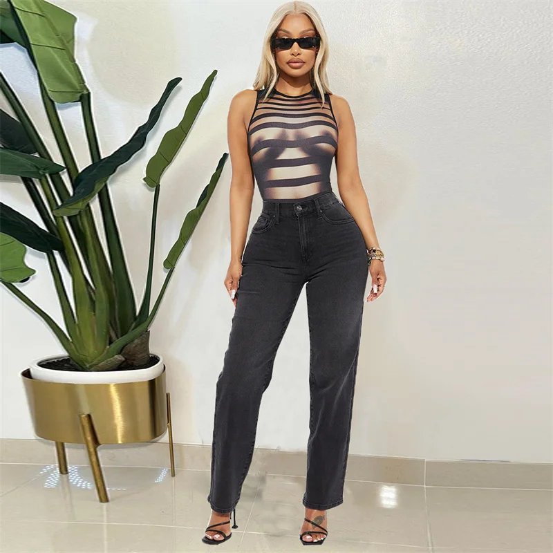 Letné Bodycon BodySuits Nové v zodpovedajúcich súpravách 2024 Čierna tlač Elastic Elastic Streetwear Sexy Bodycon Bodysuit Cut Tops Outfits Women