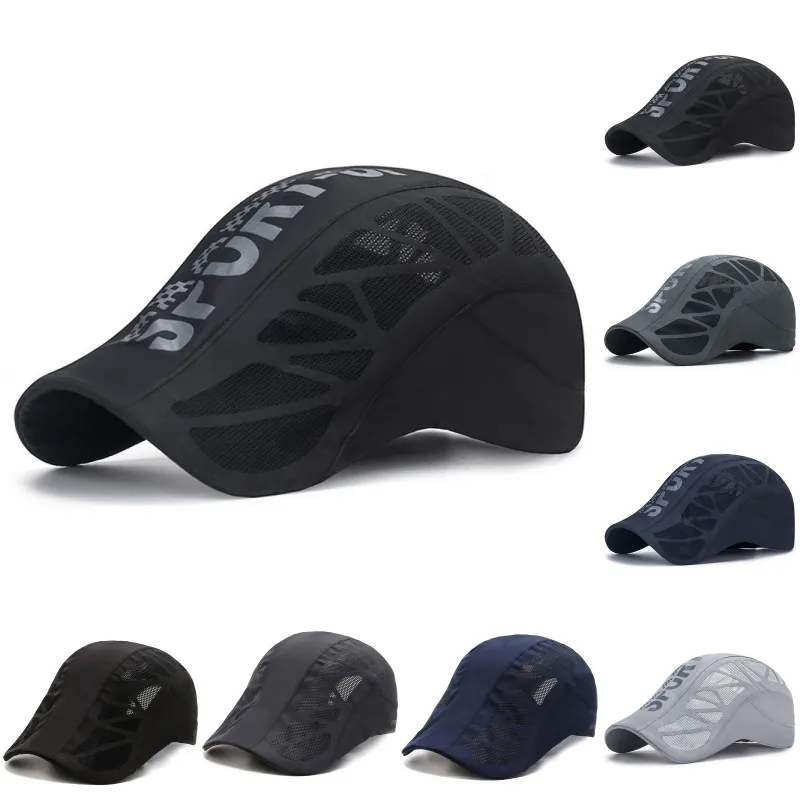 Letné chladné priedušné sieťové ôt rýchle suché klobúky baret čiapka Letter tlačený golfový cyklistický športový baseball čiapky novinársky tieň sunhat