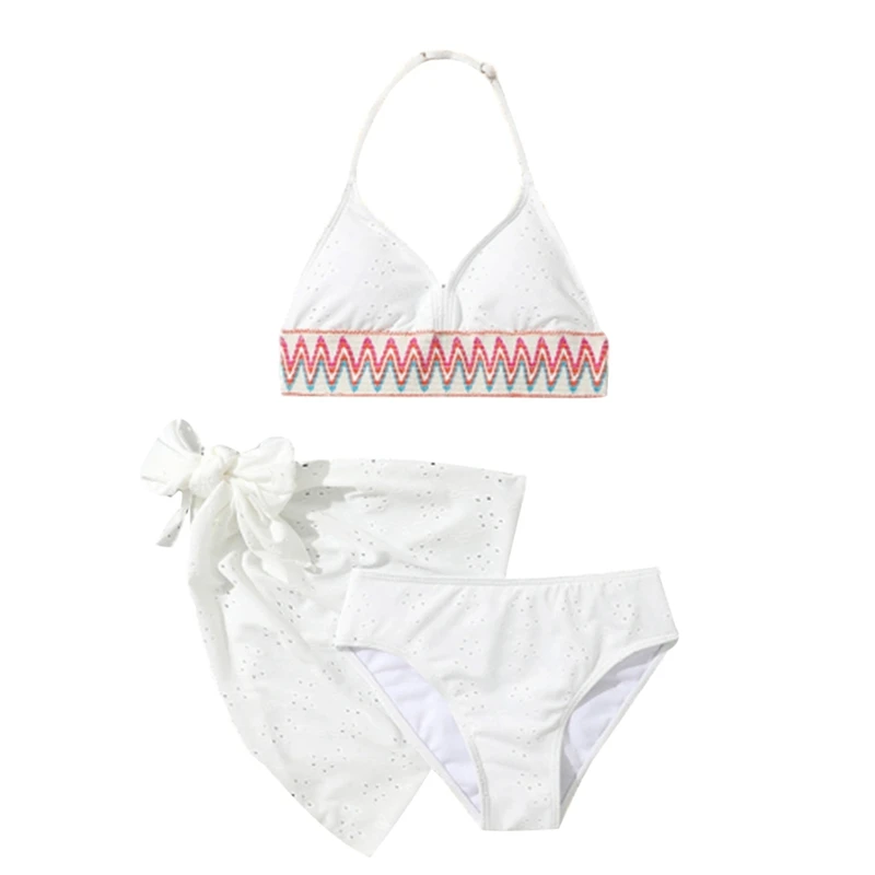 Letné deti plavky Dievčatá Bohemský štýl Bikini Set Kids Štýlové trojdielne plavky plavky na plavky Tops+šortky+sukňa 8-11Y