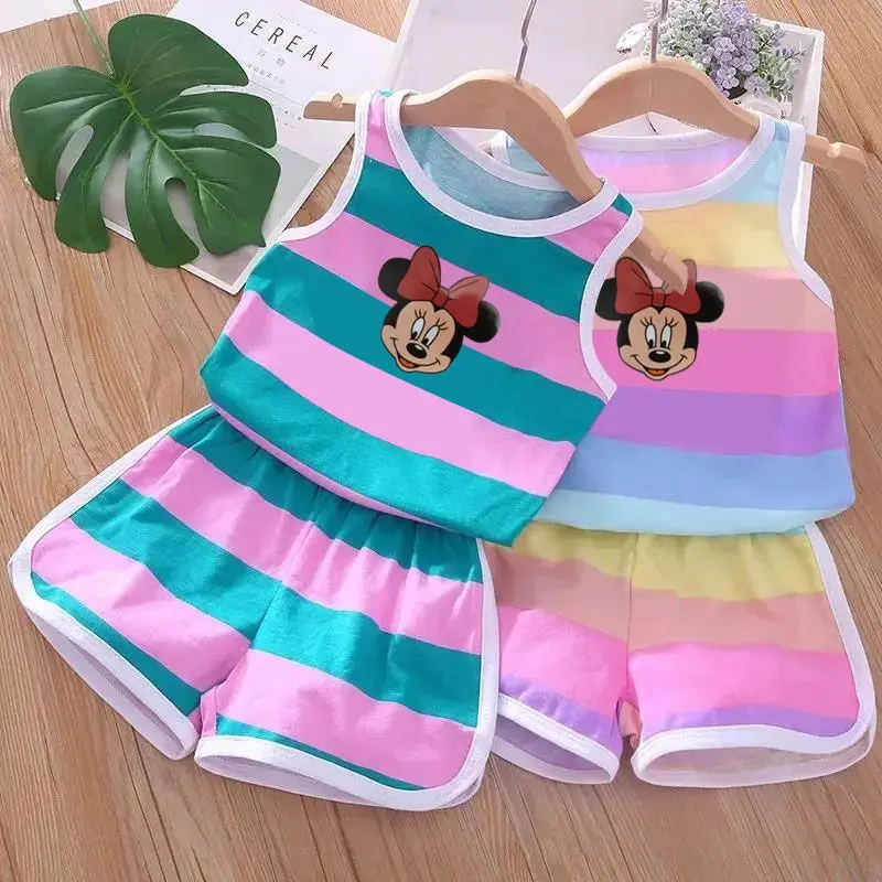 Letné detské oblečenie súpravy roztomilé Minnie Mickey Cartoon Girls and Boys vesta a šortky 2 kliešky Disney Detské oblečenie
