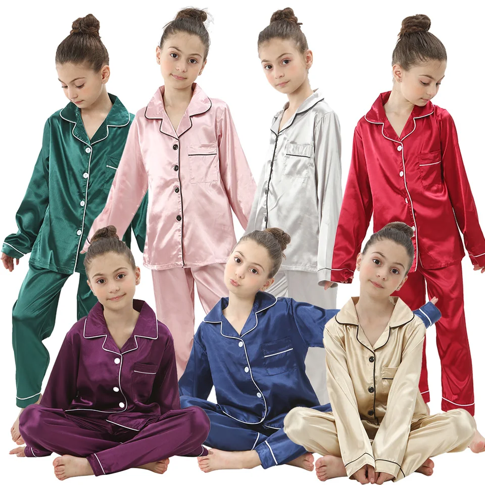 Letné dievčatko pyžamy súpravy 6 až 9 12 18 24 mesiacov Satin Blue Pink Pink Kids pyžamas infantil batoľa chlapec oblečenie domáce oblečenie