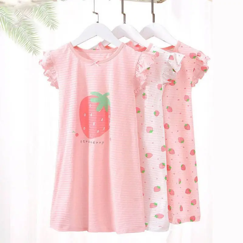 Letné dievčatá bavlnené nočné košele Cotton Nightgown High kvalitné textílie Tlačené dizajnérske dievčatá Nočné košele Svetlo a priedušné