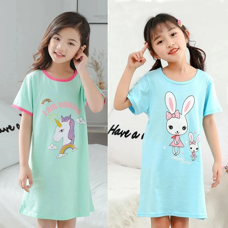 Letné dievčatá nočné košele jednorožce spiace pyžamy šaty pre deti tínedžerské šaty 3-14 rokov detské nočné dresy Children Clothing