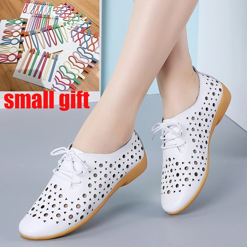 Letné dámske byty topánky výrezy Originálne kožené mokasíry topánky Žena priedušná baletná byty Oxford Dámske príležitostné topánky