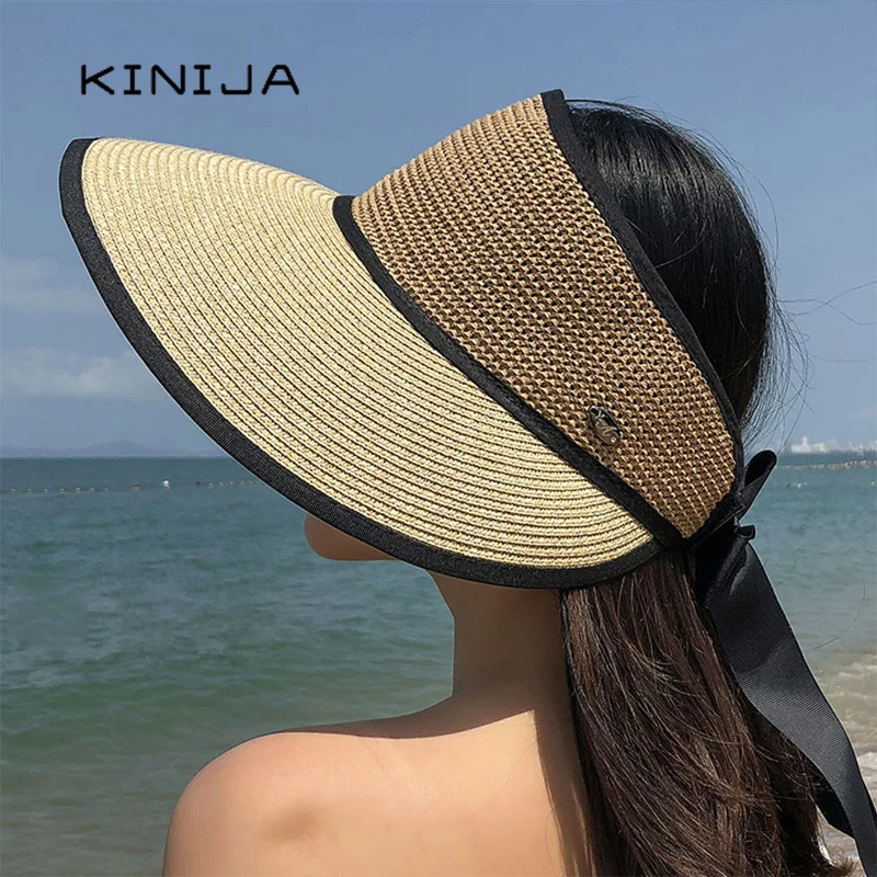 Letné dámske slamy klobúky Bow bandáge sombrero Playa nadmerne nadmerne plážový čiapka fedora klobúk pre ženy