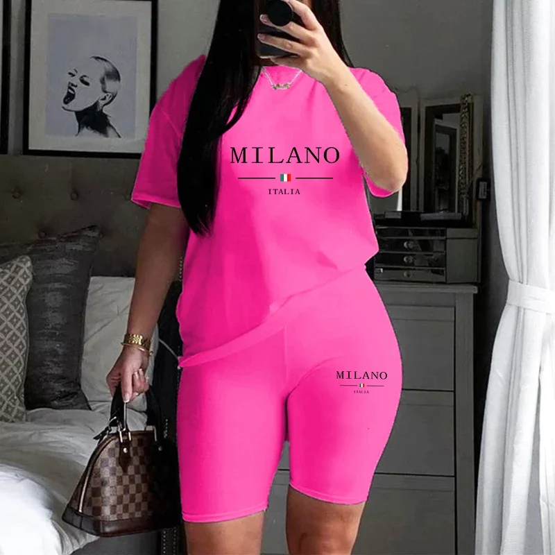 Letné dámske traťové súpravy Príležitostné krátke 2-kusové sety mestské tlačové tričká Tričká Outfits Outward Travel Womens Short Suit oblečenie