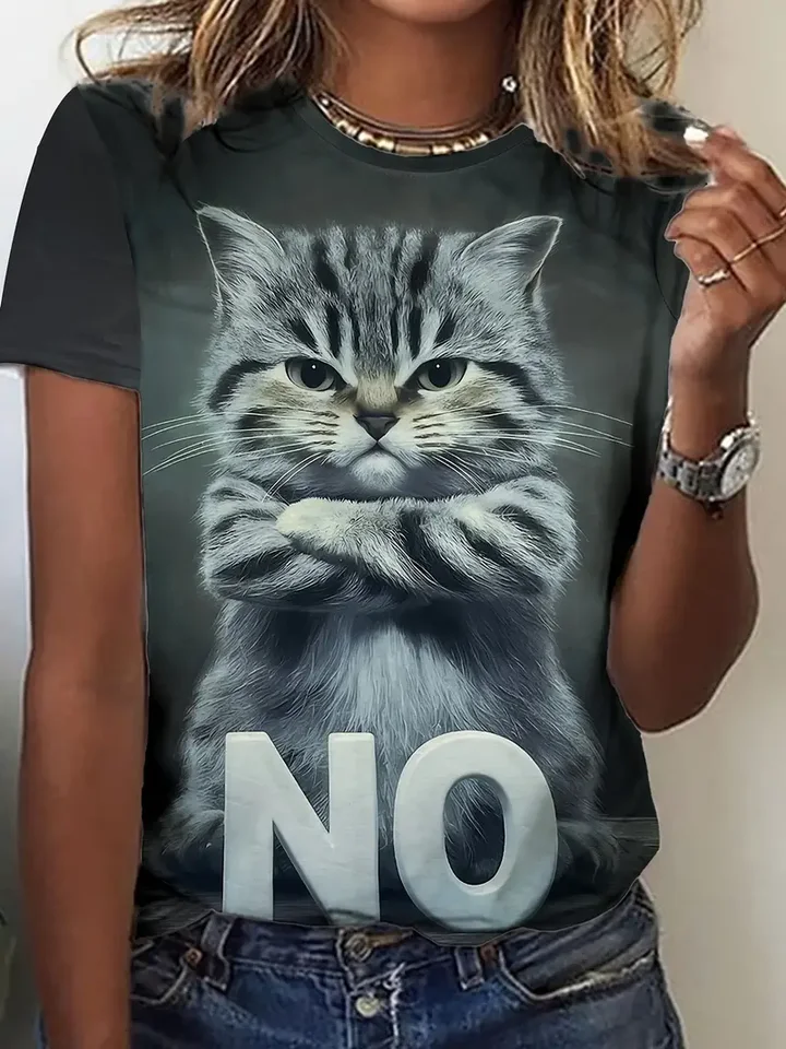 Letné dámske tričko Cat Cat 3D Tlač ležérneho krátkeho rukávu vtipné tričká módne módne odevy