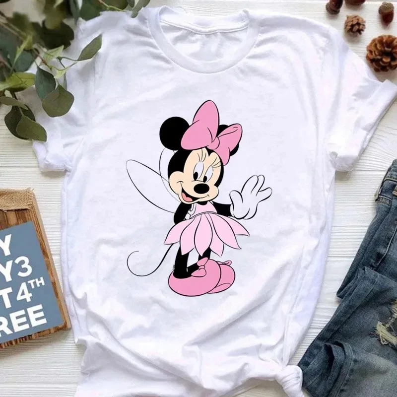 Letné dámske zábavné ružové víla Minnie Mouse Tričko Tričt