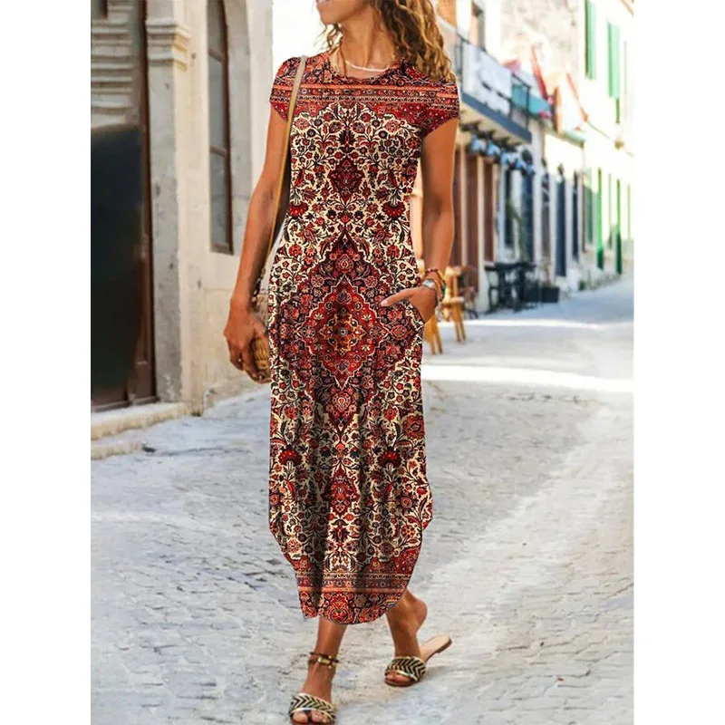 Letné dámske šaty 2024 boho módne lano Vintage voláre kvetinové tlač Traf ženské oblečenie elegantné šaty s krátkym rukávom