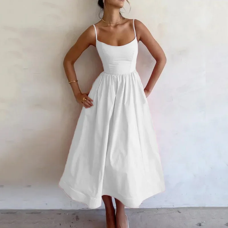 Letné dámske šaty u nehnuteľnosti vintage elegantné elegantné bez rukávov Camisole Slim Sundress Sundress Loose Hostiteľ