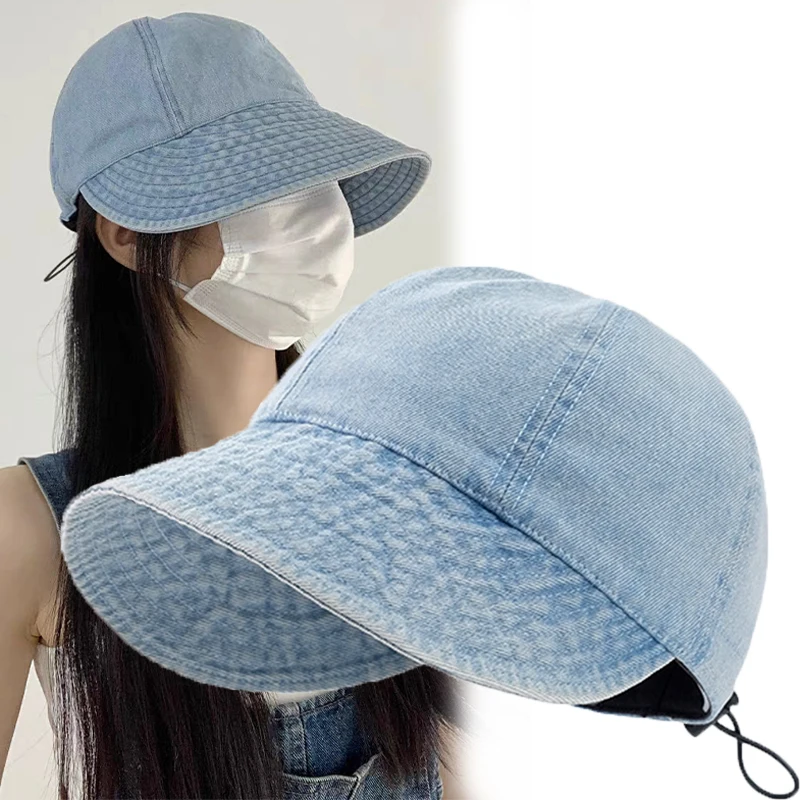 Letné džínsové klobúky s klobúkom zložené široké okrajové slnečné priezory Ženy pevná farba mäkká čiapka Outdoor Sports Running Sun Hat Snapback čiapka