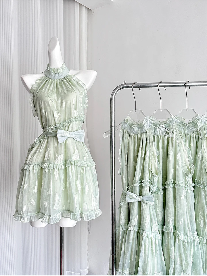 Letné francúzske baletné jadro Mini Mori Bow Dress Ženy Gyaru 2000. rokov estetické rukávy bez rukávov Kórejské večerné šaty Party