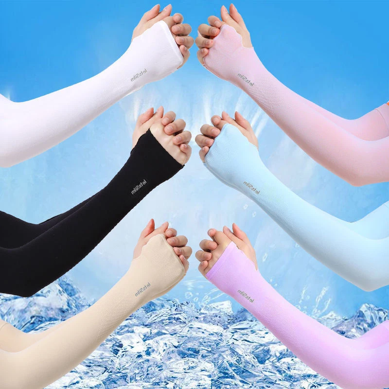 Letné hodvábne hodváb dlhé rukávy Anti-Sunburn Arm Cover Men Ženy Cuff Nové chladné rukávy rukávy Anti-UV Cycling Arm Sleeve bez prstov bez prstov