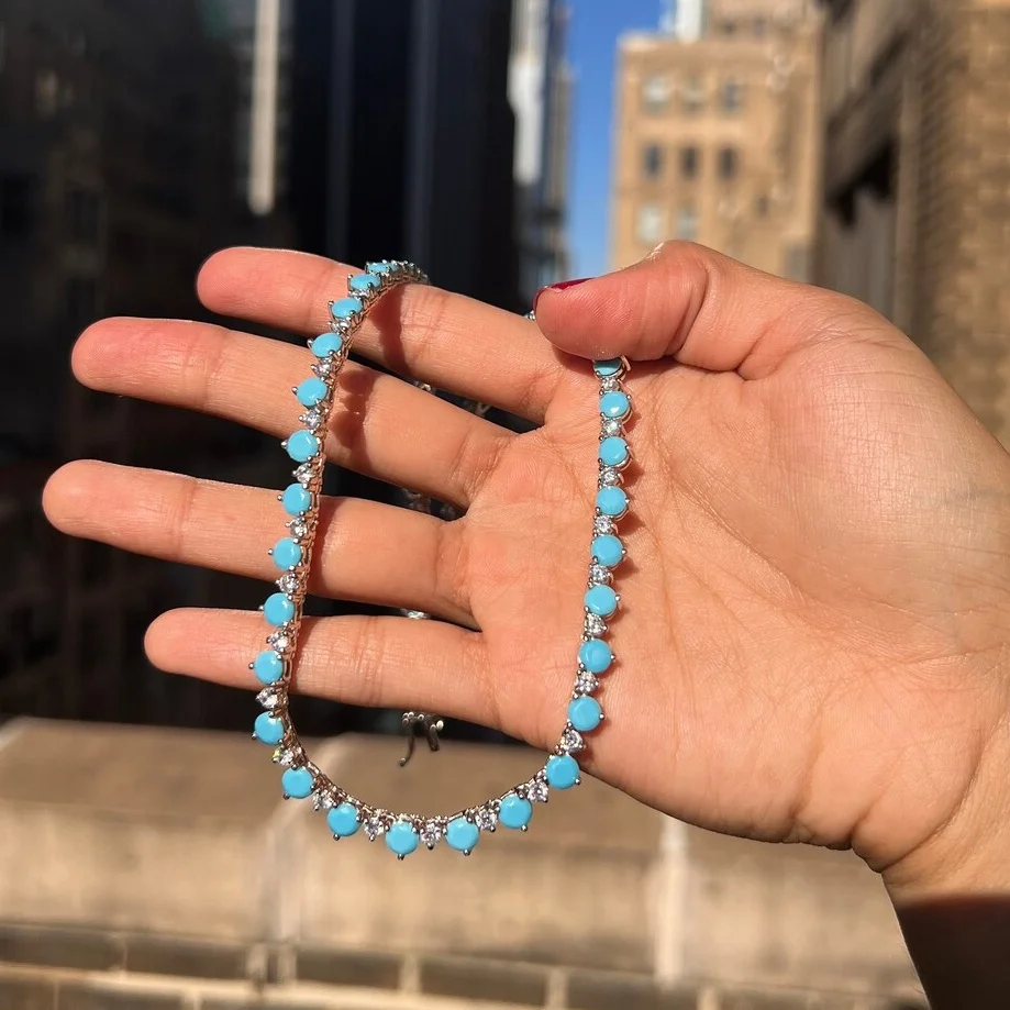 Letné horúce predajy 16 palcov luxusné ženy Choker Clear 5A CZ modré tyrkysové tyrkysové hroty tenisový reťaz náhrdelníka