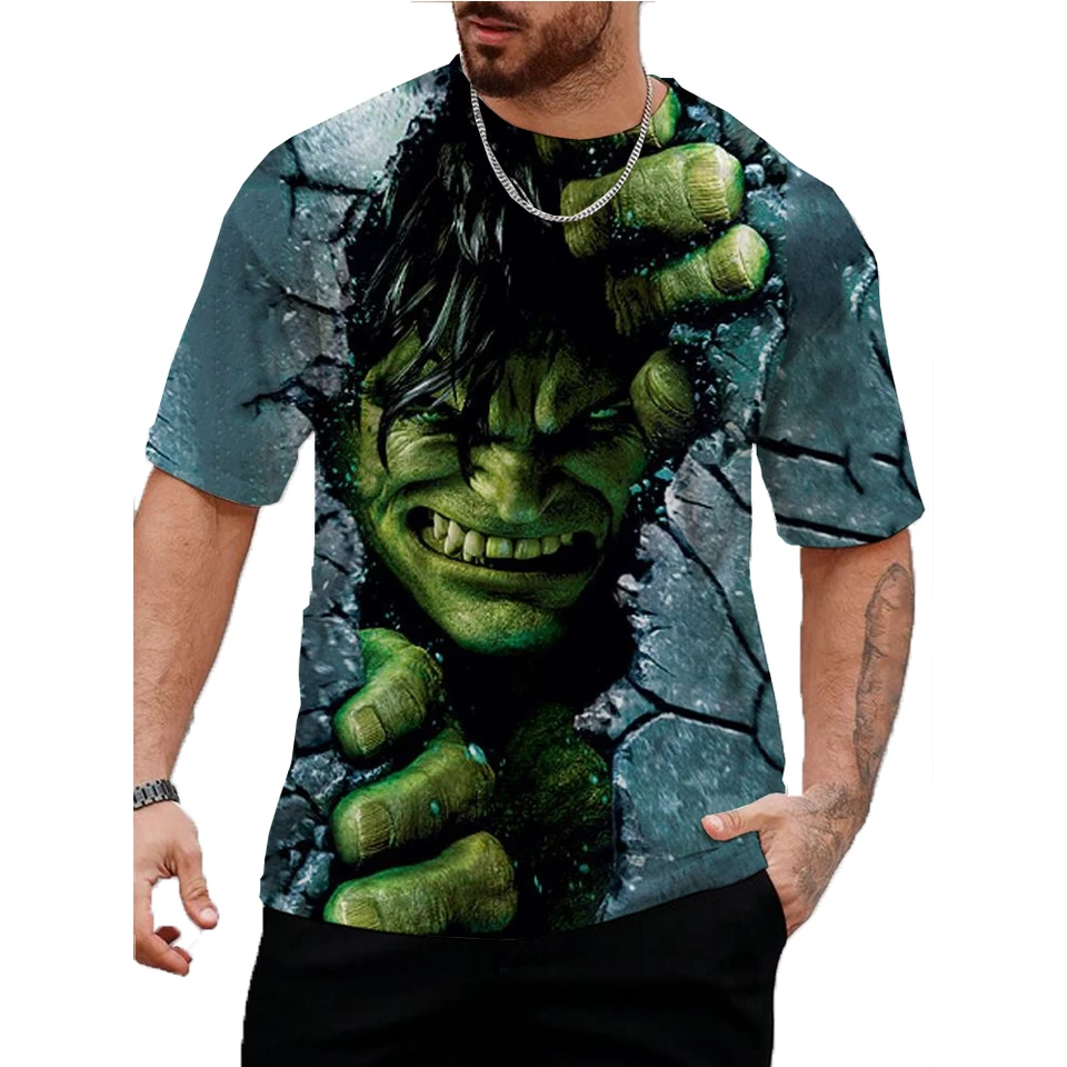 Letné Marvel Hulk Print Pánske tričká Karikatúra Karikatúra Príležitostná posádka Krk uvoľnenie vrcholov s krátkym rukávom Vrcholy nadrozmerných mužov Oblečenie