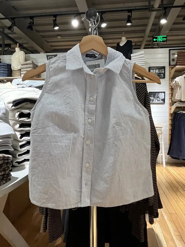 Letné modré pruhované tank Top Dámske ženy Otočte blúzku bez rukávov blúzka bez rukáv