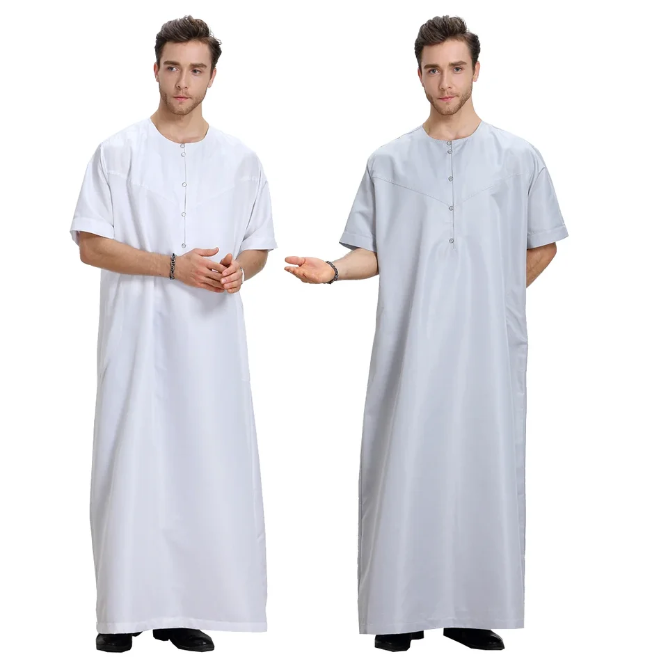 Letné moslimské muži krátky rukáv Rukáv Jubba Thobe Islamské oblečenie Saudské arabské thoub Eid ramadán Abaya Kaftan Blízky východ šaty