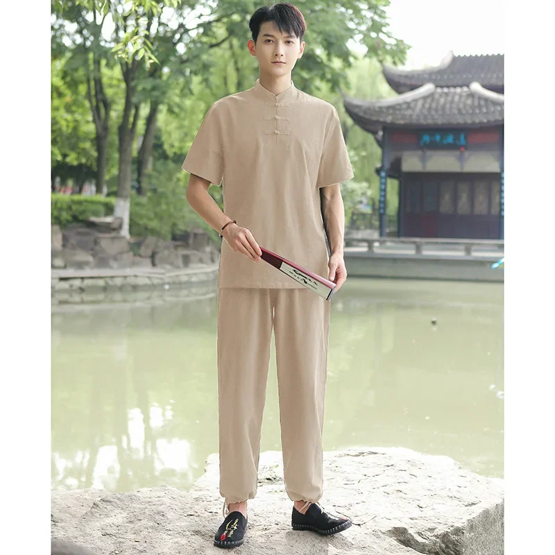 Letné muži bojové umenia kungfu tai chi uniformy voľné čínska tradičná mikina+nohavičky Príležitostné cvičenie Wushu meditácia