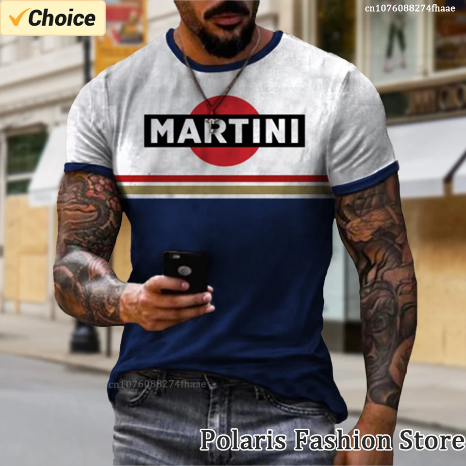 Letné muži martini závodné tričko vinobranie tričko s krátkym rukávom Tees 3d tlač Male Casual Nadmernised Tops Hombre Camisete