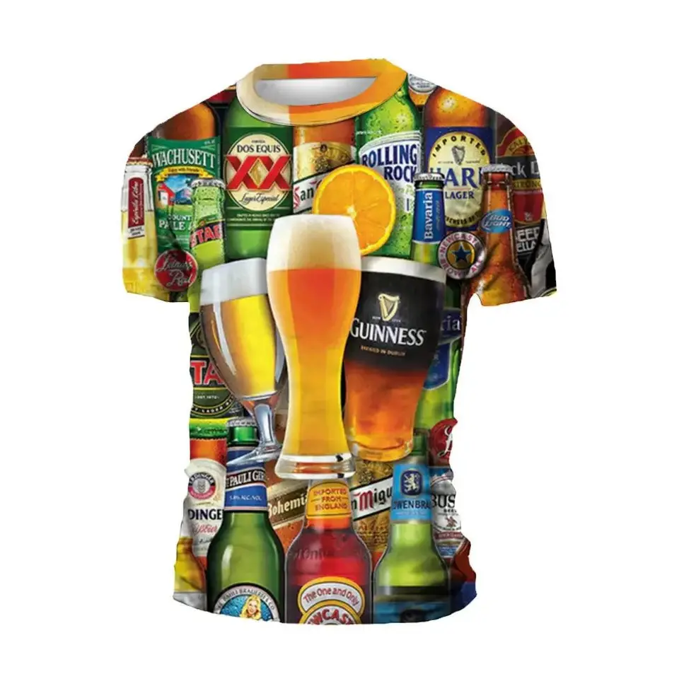Letné muži módne kreatívne pivo 3D tlačené tričko Cast Street Osobnosť priedušná plus veľkosť okrúhly krk krátky rukáv